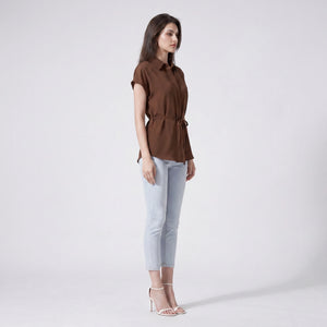 Belted Short Sleeve Shirt Top WHD0605192-S-2601220