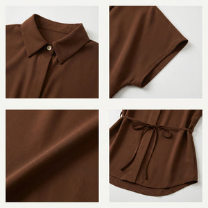Belted Short Sleeve Shirt Top WHD0605192-S-2601220