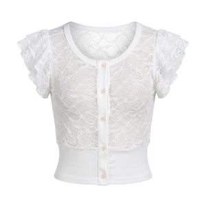 White Lace Button Top WHD0605203-S-240947