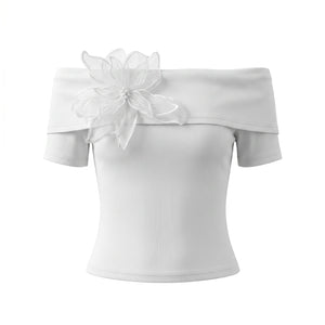 White Floral Off-Shoulder Top WHD0605205-S-2503227