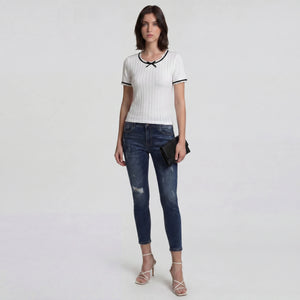 Contrast Trim Lace Knit Top WHD0605206-S-2412117