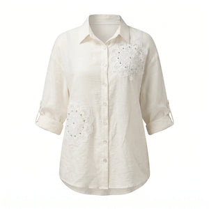 Floral Appliqué Button Shirt WHD0605207-S-250761-1