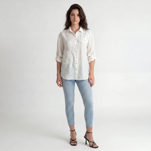 Floral Appliqué Button Shirt WHD0605207-S-250761-1