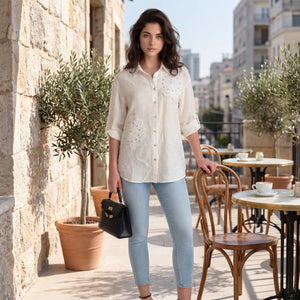 Floral Appliqué Button Shirt WHD0605207-S-250761-1