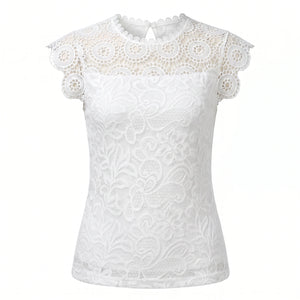 White Lace Cap Sleeve Top WHD0605208-SHE-230516