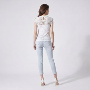 White Lace Cap Sleeve Top WHD0605208-SHE-230516