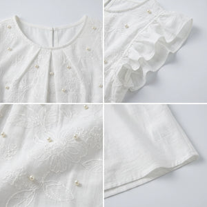 Pearl Embroidered Ruffle Sleeve Top WHD0605209-S-251047