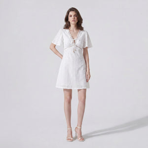 White Eyelet Tie-Front Mini Dress WHD0605210-S-2505273