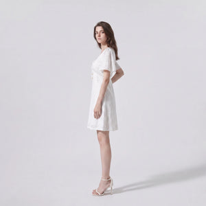 White Eyelet Tie-Front Mini Dress WHD0605210-S-2505273