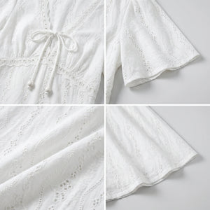 White Eyelet Tie-Front Mini Dress WHD0605210-S-2505273
