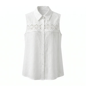 White Crochet Panel Sleeveless Shirt WHD0605211-S-260347