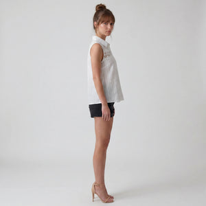 White Crochet Panel Sleeveless Shirt WHD0605211-S-260347