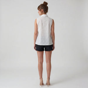 White Crochet Panel Sleeveless Shirt WHD0605211-S-260347