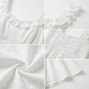 White Eyelet Ruffle Strap Dress WHD0605212-S-250408