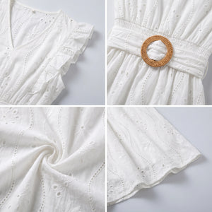 White Cutwork Embroidery Midi Dress WHD0605214-S-2506183