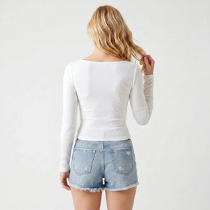 White Ruched Long Sleeve Top WHD0605215-S-2603101