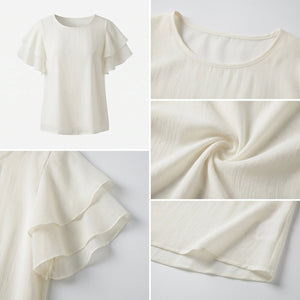 Ivory Flutter Sleeve Blouse WHD0605221-S-2601223
