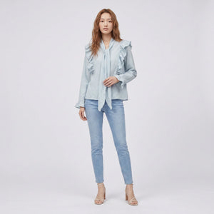 Light Blue Tie-Neck Blouse WHD0605222-S-2601214