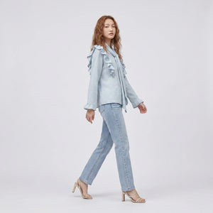 Light Blue Tie-Neck Blouse WHD0605222-S-2601214