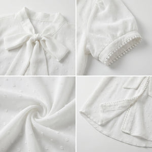 Light Blue Tie-Neck Blouse WHD0605223-S-2601235