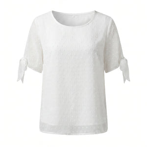 White Flocked Dot Chiffon Blouse WHD0605225-S-2601232