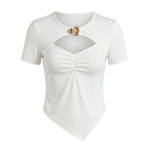 Floral Clasp Cutout Ribbed Top WHD0605229-S-2511102