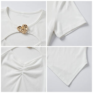 Floral Clasp Cutout Ribbed Top WHD0605229-S-2511102