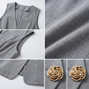 Gold Button Linen-Look Vest Top WHD0605232-S-2506133