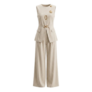 Gold Accent Vest Pants Set WHD0605233-S-250818