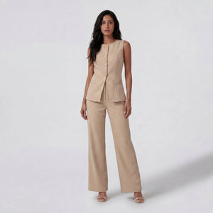 Gold Button Vest Pants Set WHD0605236-S-250806