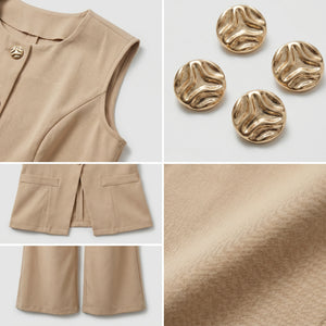 Gold Button Vest Pants Set WHD0605236-S-250806