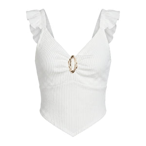 Ruffle Strap Ribbed Cami Top WHD0605240-S-250790