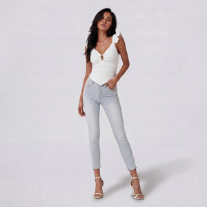 Ruffle Strap Ribbed Cami Top WHD0605240-S-250790