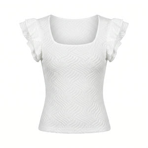 Textured Ruffle Sleeve Top WHD0605300-S-260105