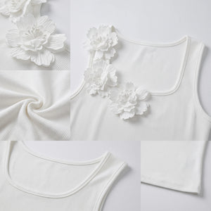 Floral Applique Ribbed Tank WHD0605302-S-260103