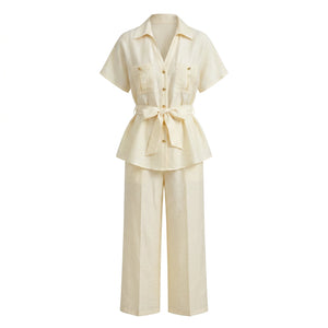 Belted Shirt Pants Set WHD0605304-S-250977