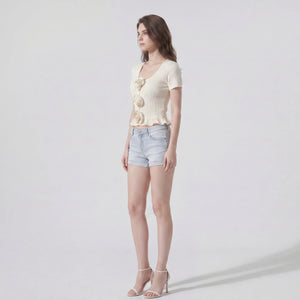 Rosette Ruffle Crop Top WHD0605305-S-250759