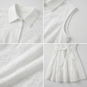 Eyelet Tie Waist Shirt Dress WHD0605314-S-251138