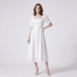 Eyelet Lace-Up Midi Dress WHD0605320-S-2512106
