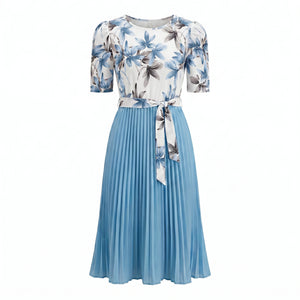 Floral Tie-Waist Pleated Dress WHD0605511-LF2553