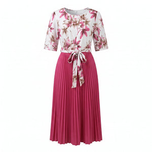 Floral Tie-Waist Pleated Dress WHD0605511-LF2553
