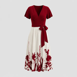 Tie-Waist Botanical Midi Dress WHD0605513-LF2550
