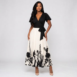 Tie-Waist Botanical Midi Dress WHD0605513-LF2550