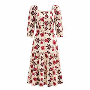 Floral Belted Midi Dress WHD0605516-LF2535