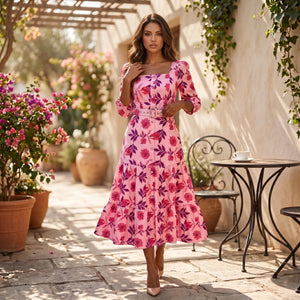 Floral Belted Midi Dress WHD0605516-LF2535