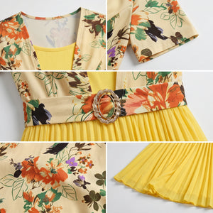 Floral Pleated Midi Dress WHD0605517-LF2532