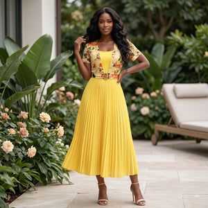 Floral Pleated Midi Dress WHD0605517-LF2532