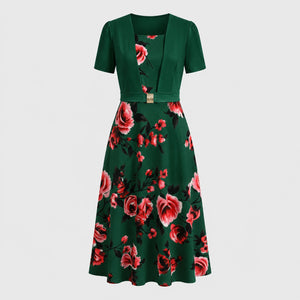 Floral Buckle Overlay Midi Dress WHD0605518-LF2530