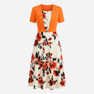 Floral Buckle Overlay Midi Dress WHD0605518-LF2530