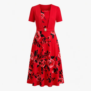 Floral Buckle Overlay Midi Dress WHD0605518-LF2530